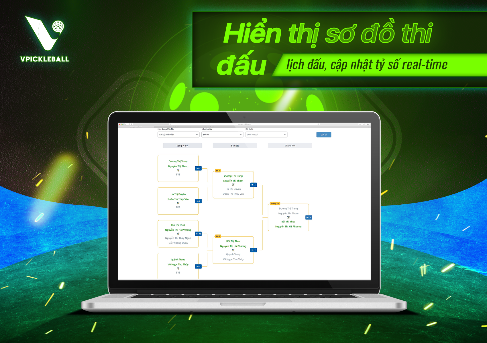 Livescores giải đấu Pickleball – Chuẩn quốc tế, cập nhật trực tiếp từ nền tảng VPickleball