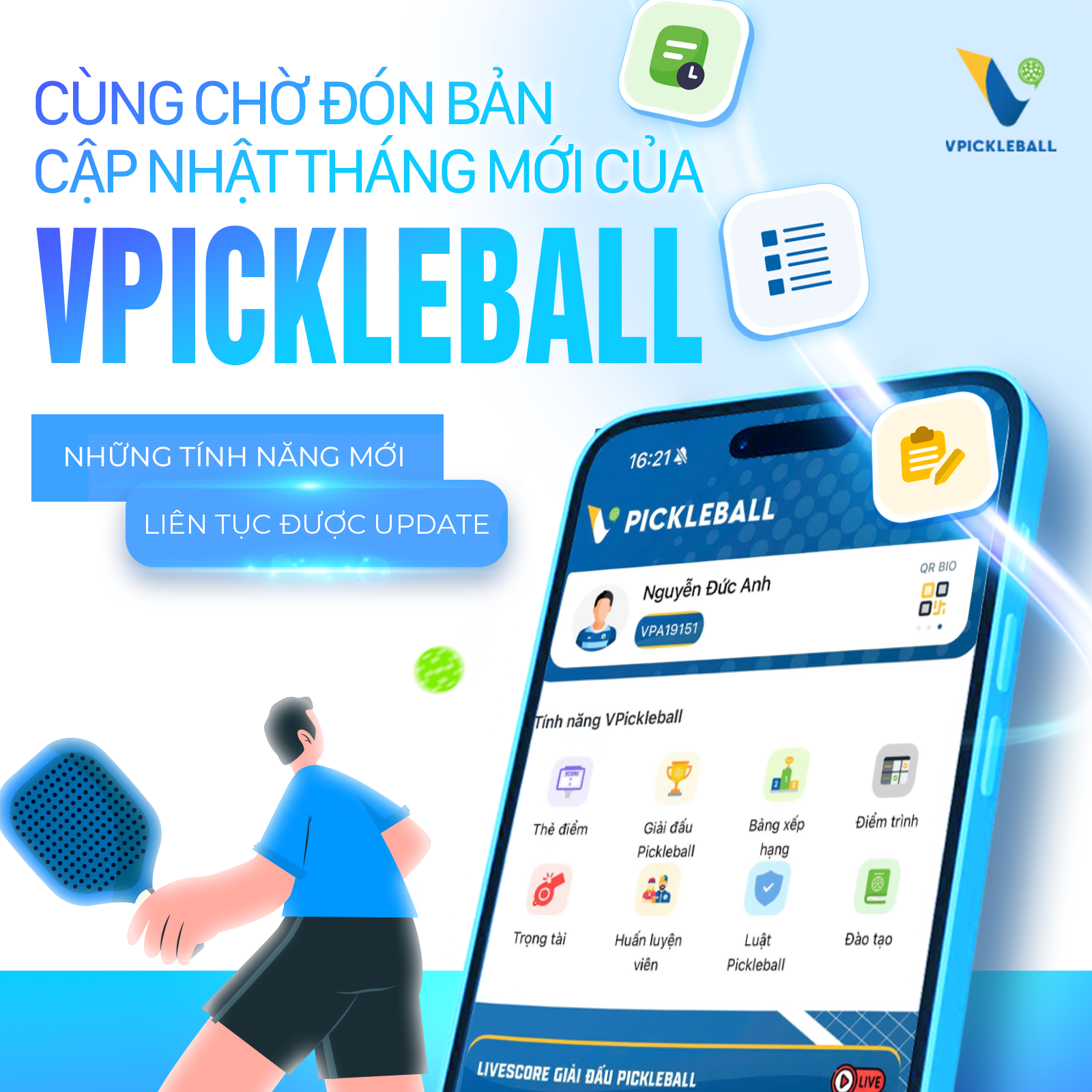 Cùng chờ đón bản cập nhật tháng mới của VPickleball – nhiều tính năng mới sắp được bật mí