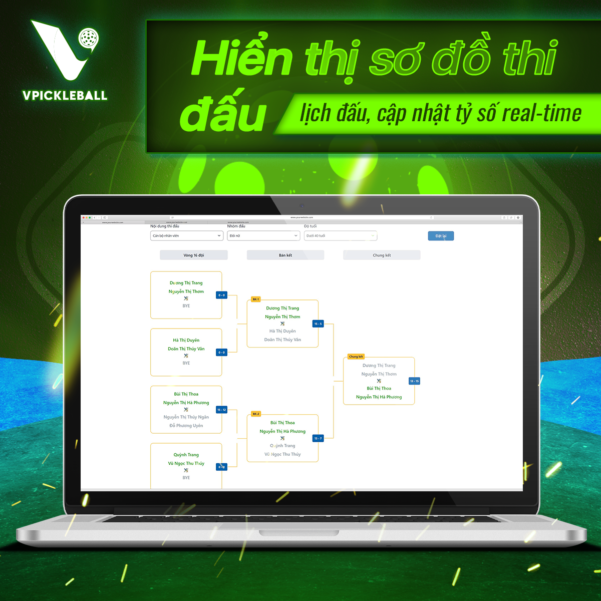 Hiển thị sơ đồ thi đấu và cập nhật tỉ số real-time trên VPickleball